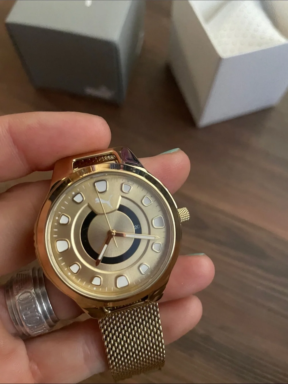 PUMA Women's Gold Tone Mesh Bracelet Watch with Black Accent!NWT&RARE